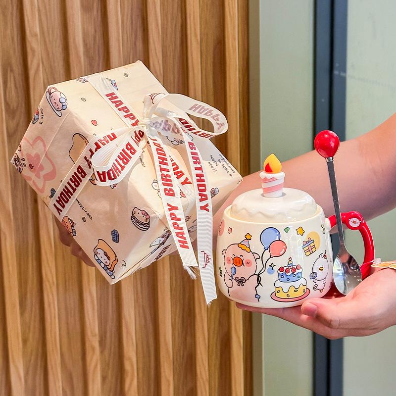 Birthday gift, cute ceramic mug, children's water cup, gift box for girlfriends, practical souvenir