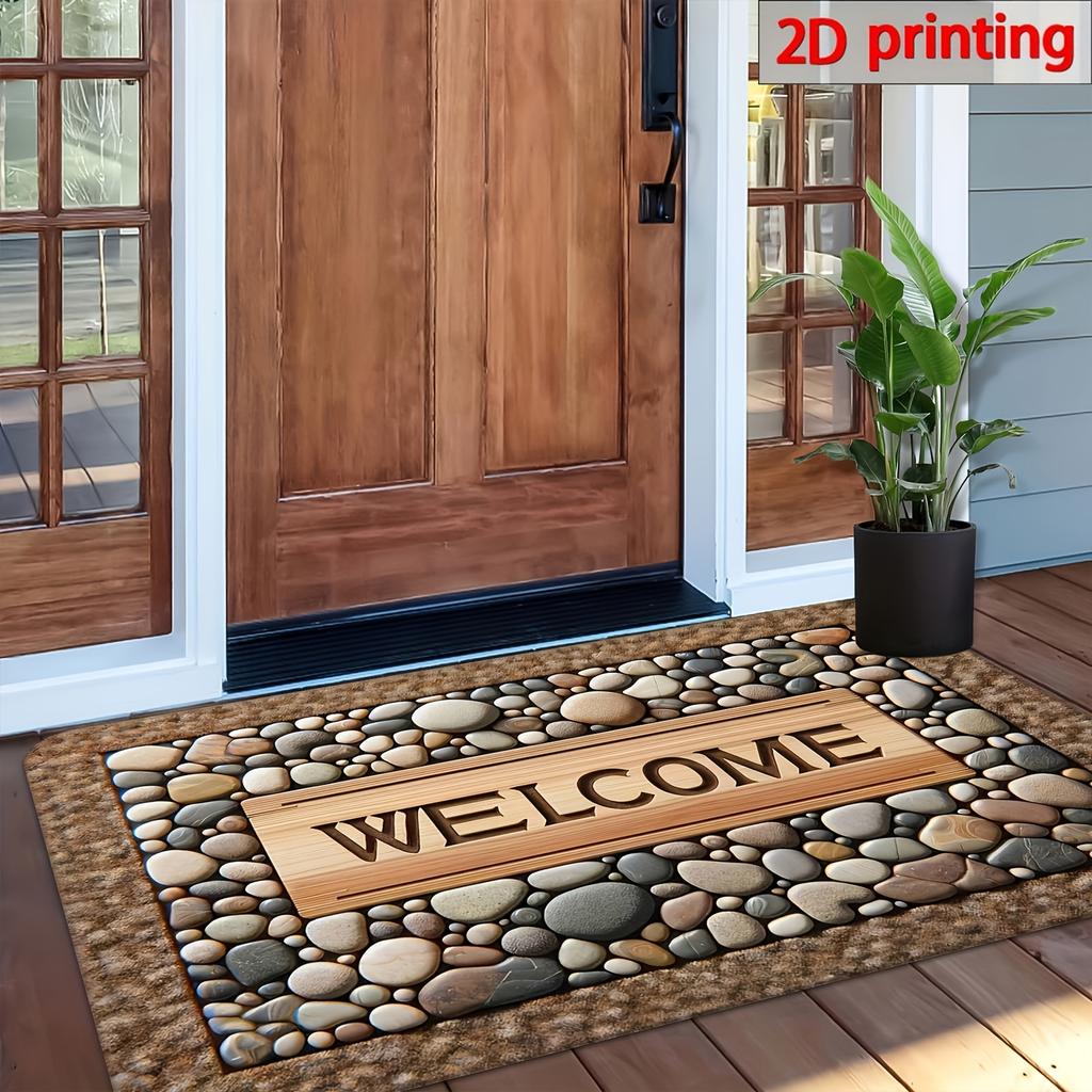 1pc Welcome Home Non-Slip Door Mat - Durable, Machine Washable Mat with Stone Pattern & Wood Texture Design - Perfect for Farmhouse Decor, All-Season