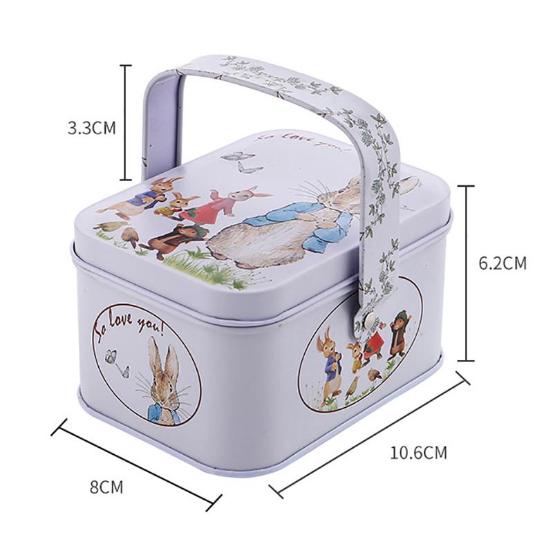 1PC Easter Cartoon White Rabbit Toffee Tin Can Small Suitcase Storage Can Tin Metal Candy Box Gift Candy Chocolate Box