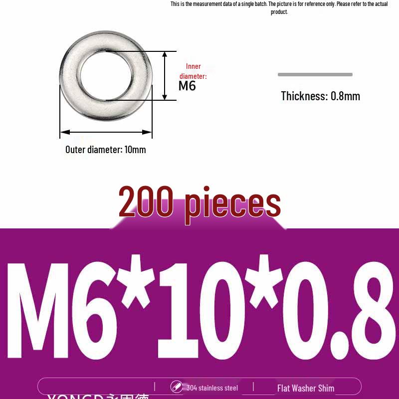 304 Stainless Steel Thickened Flat Washer / Ultra-thin Metal Gasket, Sizes M1.6-M10