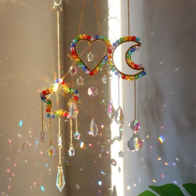 Rainbow Crystal Sun Catchers Home Decor Items Window Hanging Sun Catcher Heart Moon Star Rainbow Room Decor Wind Chimes Hanging