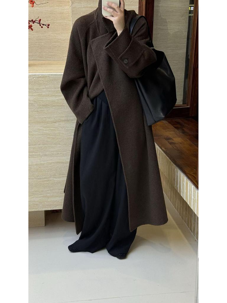 Women's Extra Long Double-Faced Wool Coat with Suit Collar - Elegant and Versatile Design