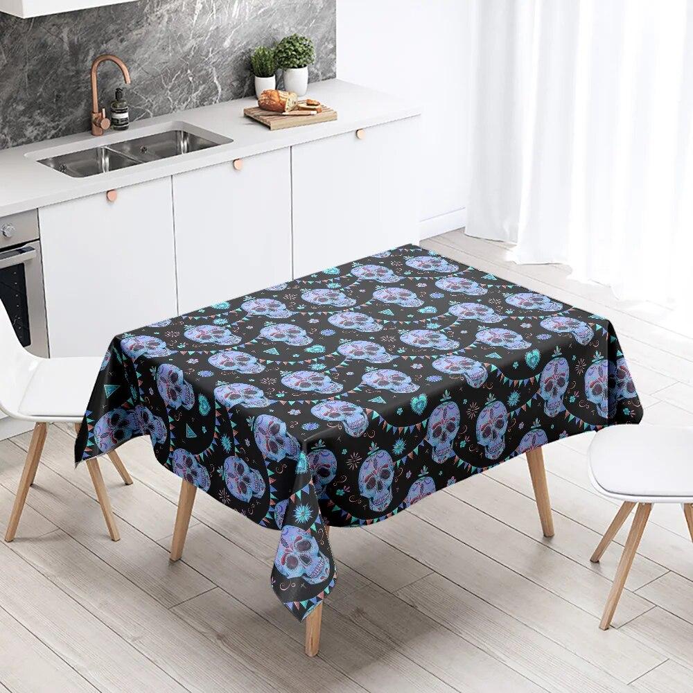 Party Skull Colorful Tablecloths Home Decor Stain Resistant Waterproof Table Decorations Rectangular Kitchen Fireplace Tops