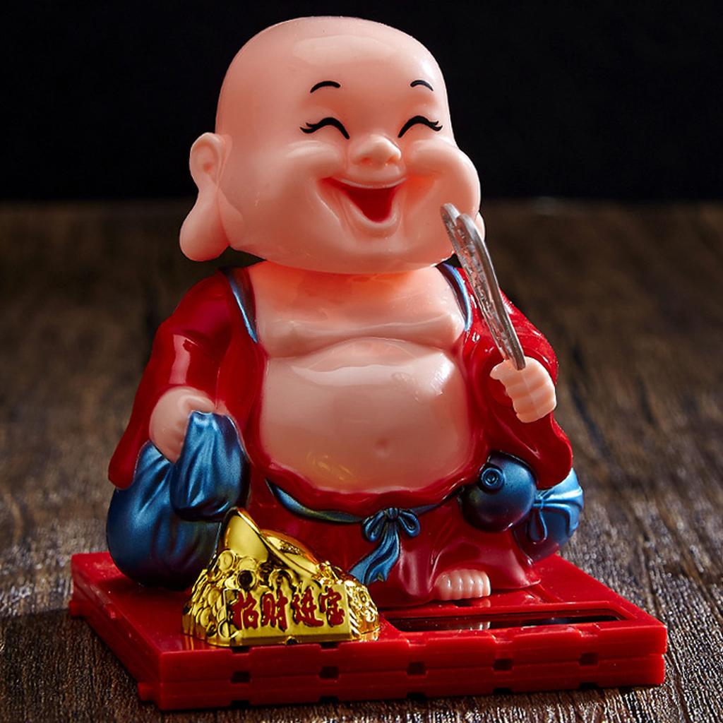 Solar Buddha Figurine Maitreya Auto Hand Shaking Solar Powered   ABS Buddha Statue for Home Car