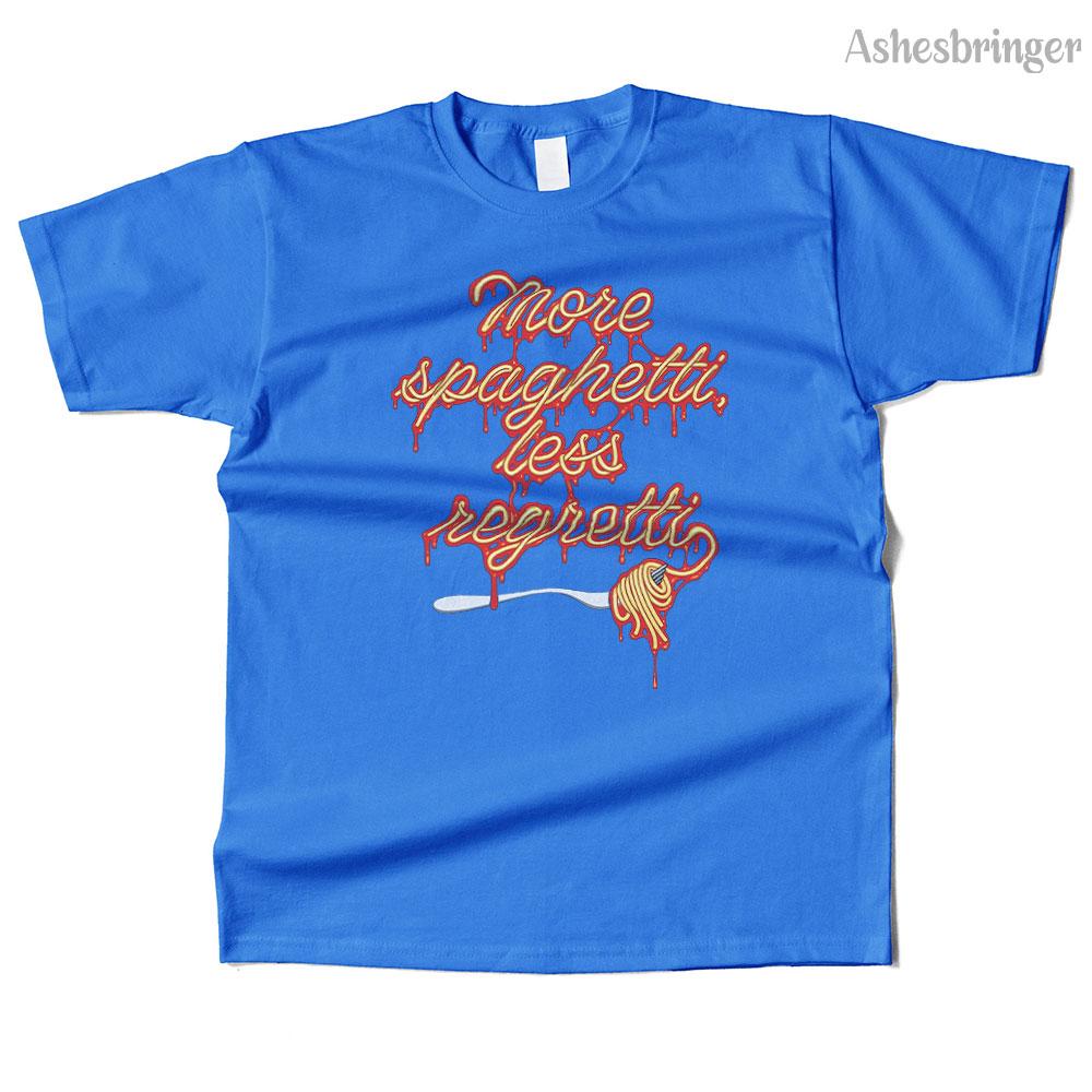 Unisexs Cotton More Spaghetti Less Regretti Graphic High Quality T Shirt Street Casual Style Tee for Unisex and Women