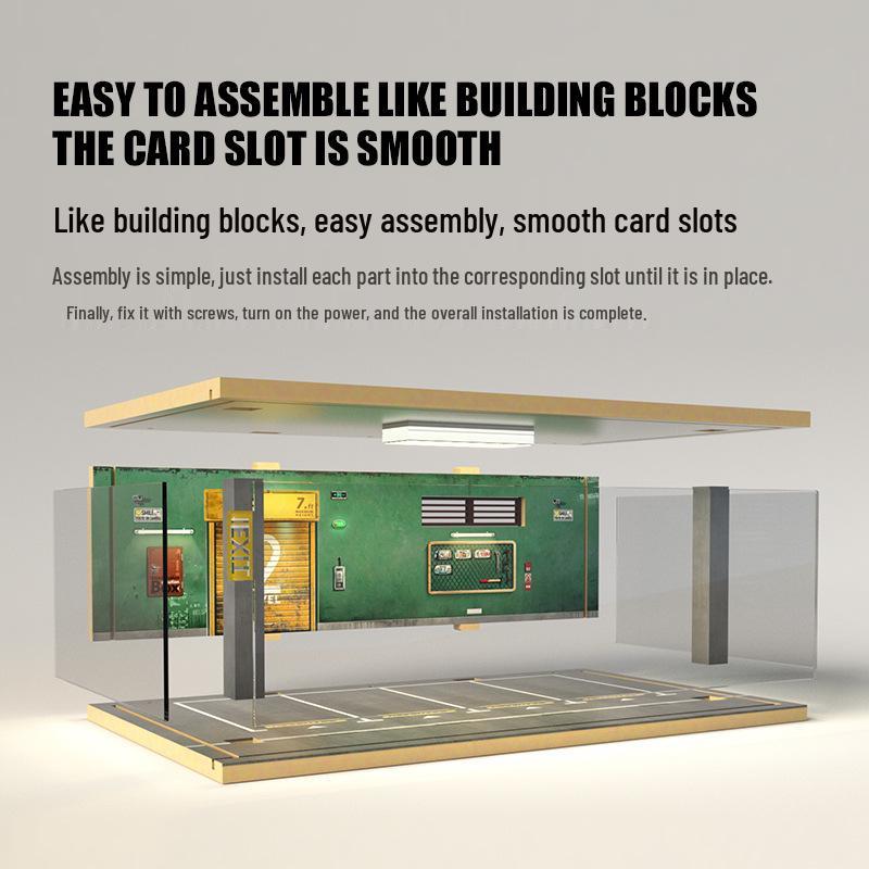 Wooden Car Model Garage with Lights - Cross-Border Simulation Dust Cover 1:32 Scene Ornaments.