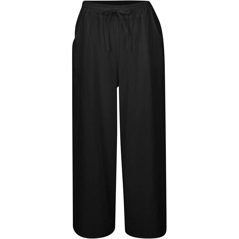 Women's casual wide-leg pants elastic waist lace-up trousers