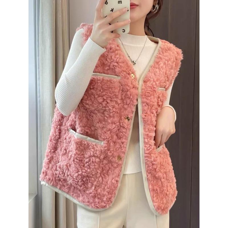 Lamb Wool Vest Jacket Women's Autumn and Winter New Leather Plush Integrated Outer Vest Vest Women's Trend