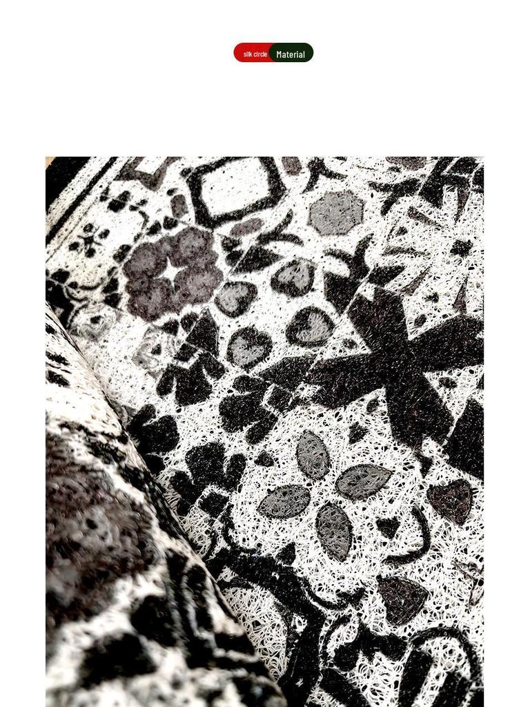 Black Line Flower Tile Doormat - Indoor/Outdoor Entryway Scraper Mat
