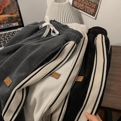 Men's Striped Corduroy Sweatpants - Casual, Loose, Straight-Leg for Spring and Autumn