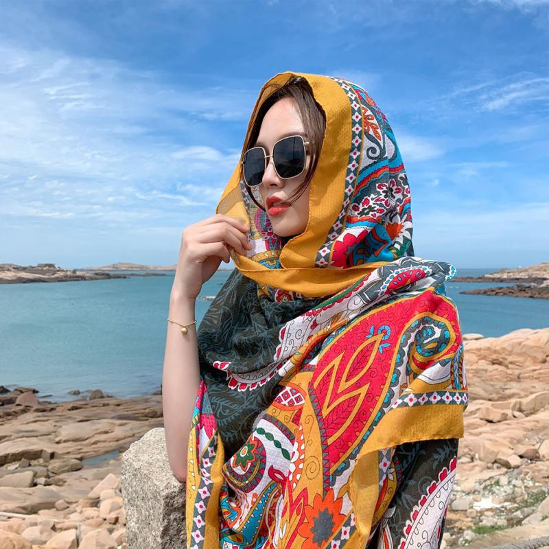 Women  Shawl Multi-color Variety Retro Flower Pattern Shade Scarf Lightweight Face Cover