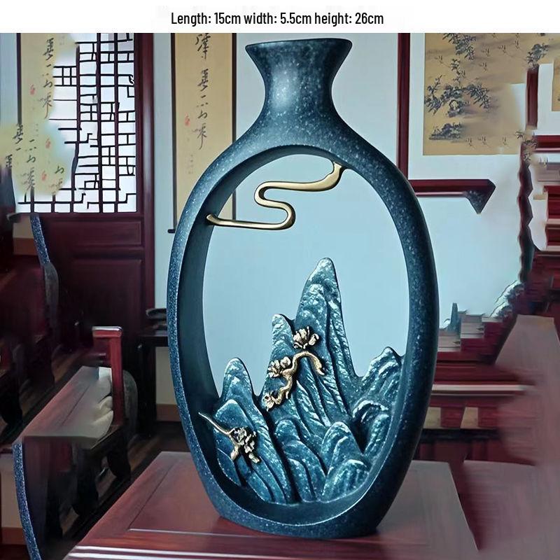 Chinese Antique-Style Rockery Vase Ornament for Living Room or Office Decor and Housewarming Gift