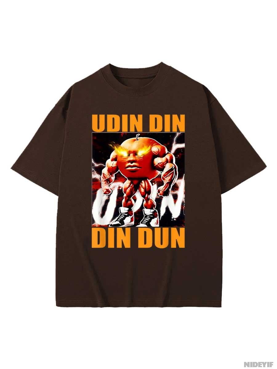 Udin din din dun Udindindindun Orange Brainrot Meme T-shirt Men Women Harajuku 100% Cotton T Shirts Short Sleeve Tops P324 4XL