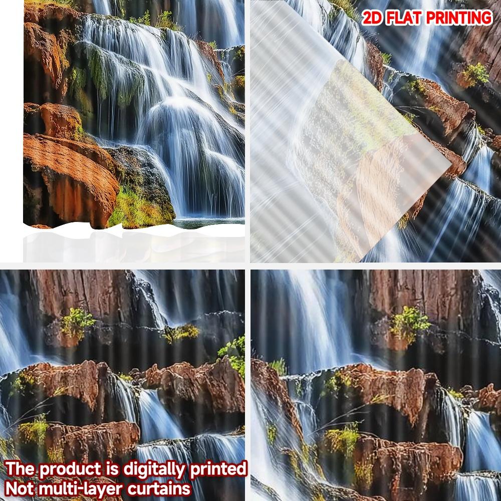 Set Of 2 Waterfall Landscape Curtains Flat Digital Printing Nature Scene Blue White Falls Red Brown Rocks Living Room Made Polyester Sitting Window