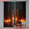 Set Of 2 Modern Realistic Flame Curtains Digital Printing Dramatic Fire Road Scene Black Background Living Room Wall Decor Curtain For Great Made