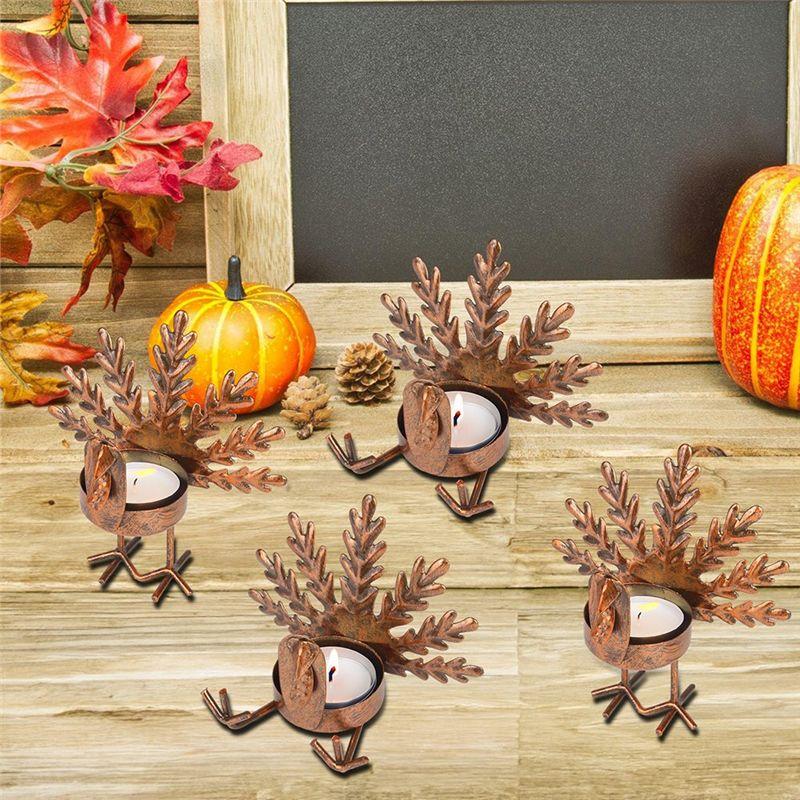 A20F-12Pack Iron Turkey Tea Light Candle Holders Thanksgiving Candle Holder Retro Tea Light Stand Autumn Harvest Candlesticks
