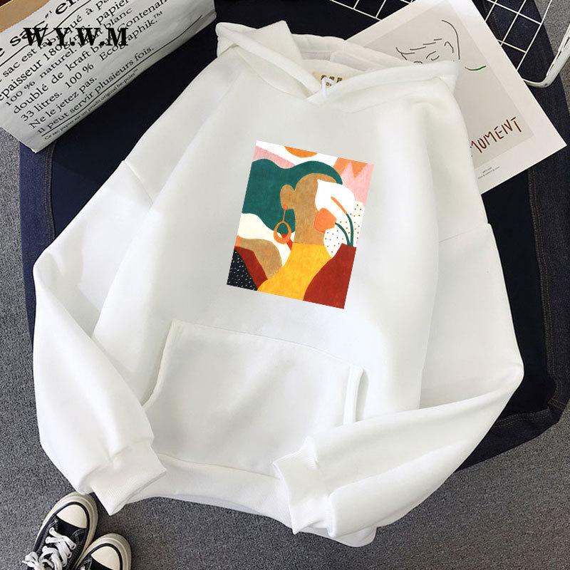 

WYWM толстовка с капюшоном и принтом абстрактных персонажей, женские зимние флисовые толстовки с холщовым узором, пуловеры, осенняя одежда с длинными рукавами