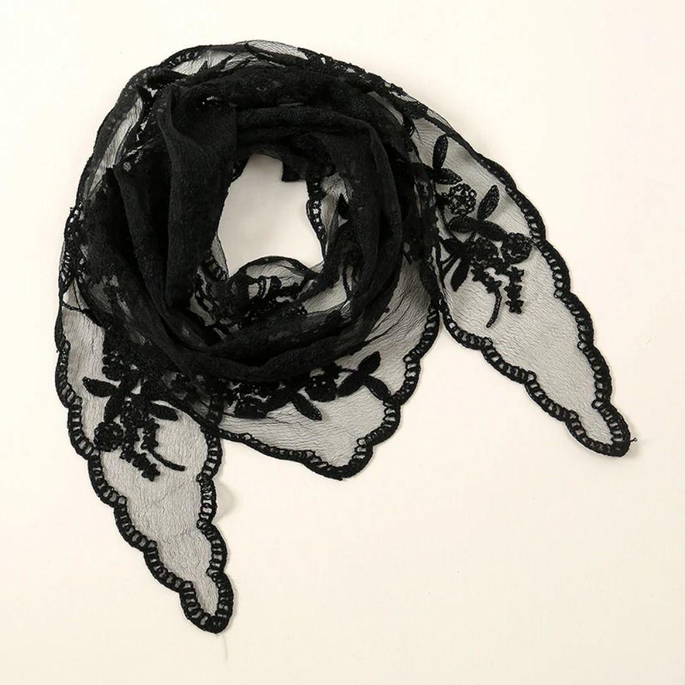 Thin Ins Lace Hair Scarf Breathable Retro Triangle Headband Solid Color Women Lace Bandana Ladies