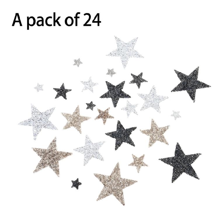 24Pcs Rhinestones Star Iron On Patches for Jeans Hat Bag Embellishment Clothing Decoration, Clothes Fabric Repair