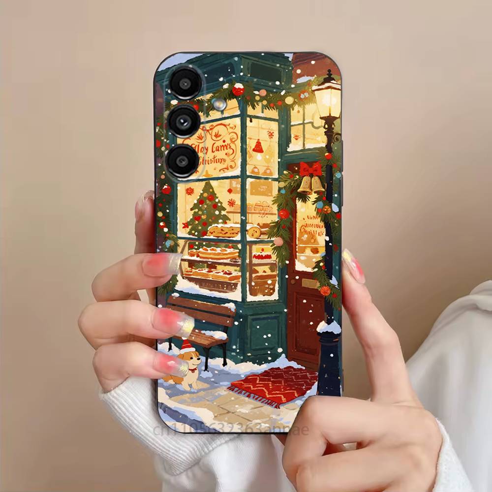 Cartoon Christmas Style Phone Case For Samsung S25,24,23,22,21,S20,Ultra,Plus,FE Black Soft Cover