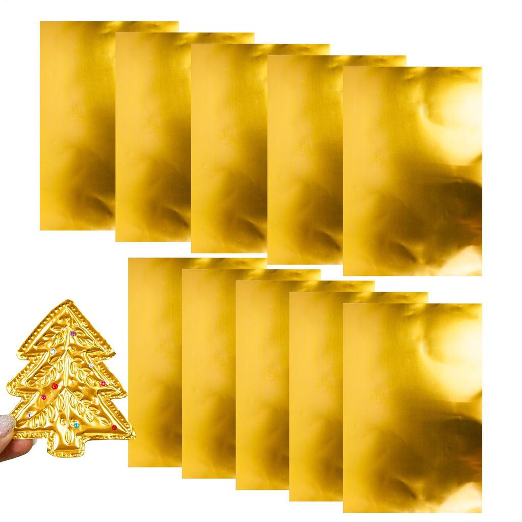 10 Sheets Handmade Foil Paper Craft Kit with Shimmer Gold and Silver Christmas Painting Engraving Mounting Art Ornament Making