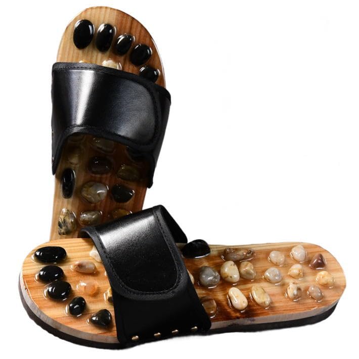 

LTG Здоровые тапочки для рефлексологии стоп с натуральными камнями и энергетическими камнями для мужчин и офиса. Стимулируют подошвы и обеспечивают экстра мощный массаж. чёрный