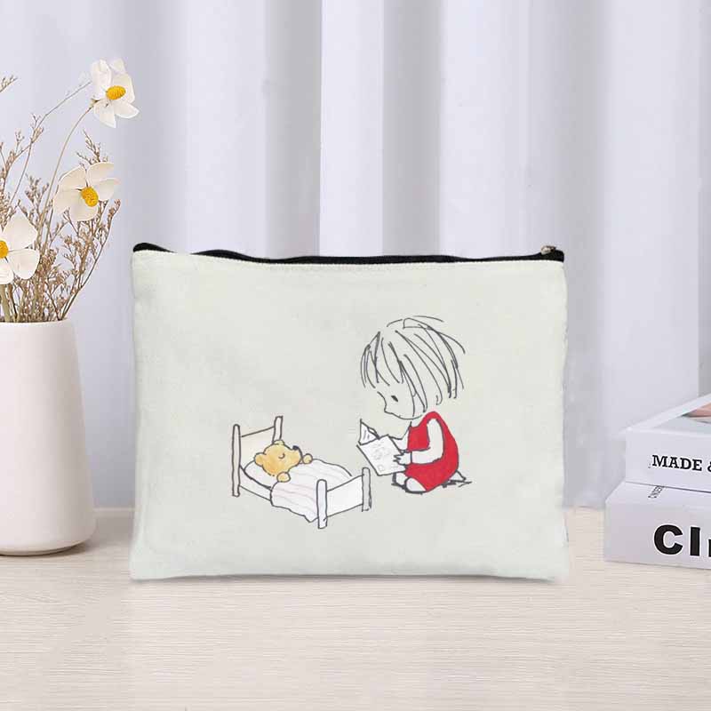 Cute Girl Printed Canvas Cosmetic Bag Organizer Zipper Pouch Sundries Office Supplies Pencil Case Lipstick Perfume Makeup Bags