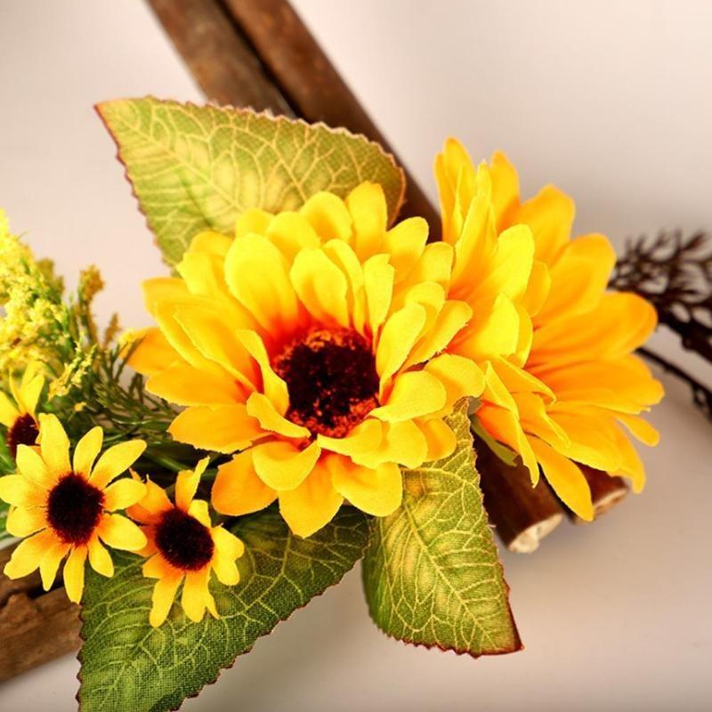 Wooden Artificial Fake Sunflower Pendant Square Five-star Garland Sun Flower Wall Decoration Artific