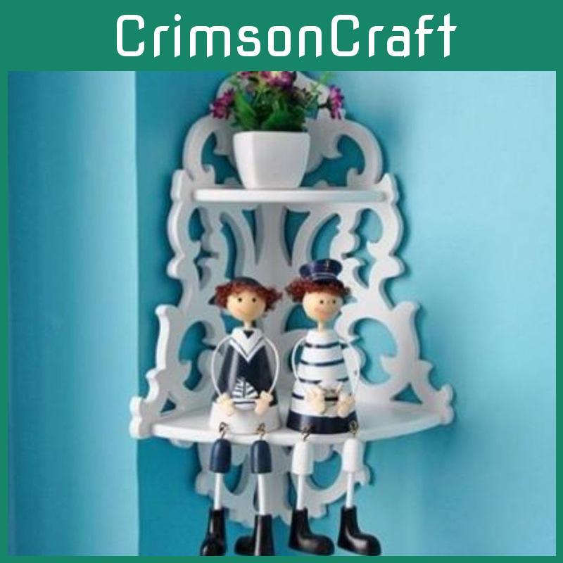 White Waterproof Corner Wall Shelf With Wooden Plastic Material For Bedroom And Hallway Storage