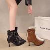 Fashion Women's Fine Heel Cotton Boots Winter New Pointy Head Back Zipper Rivet Anti-slip Wear-resistant Short Boots