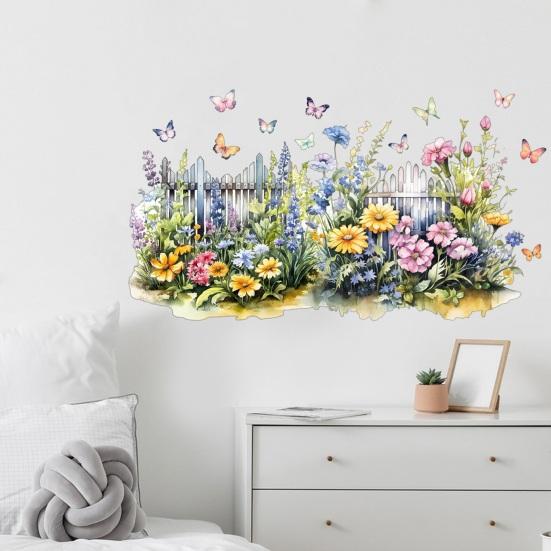 Wildflower Fence Wall Sticker Colorful Wall Murals Butterfly Floral Removable Peel And Stick Decals
