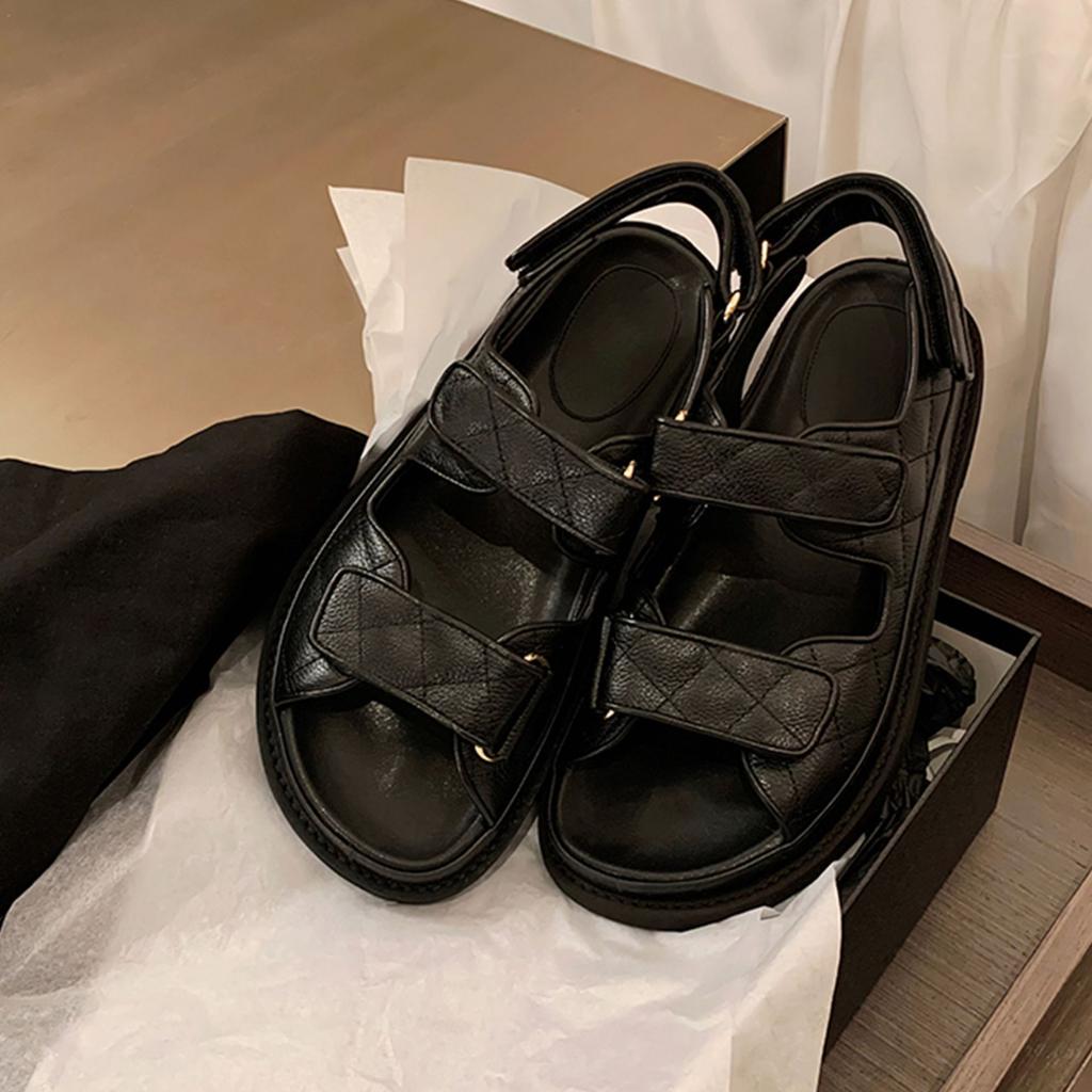 Fashion Famous Designer Double band jeans sandals women polka dot denim thick platform sandalias mujer flat canvas buckle sandales 2025