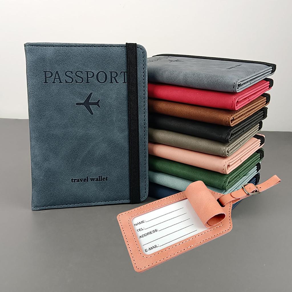 Orirya Passport PU Slim Bifold Travel Wallet with Luggage for International Travel and Business Lightweight and Includes Elastic Name Pink Case,