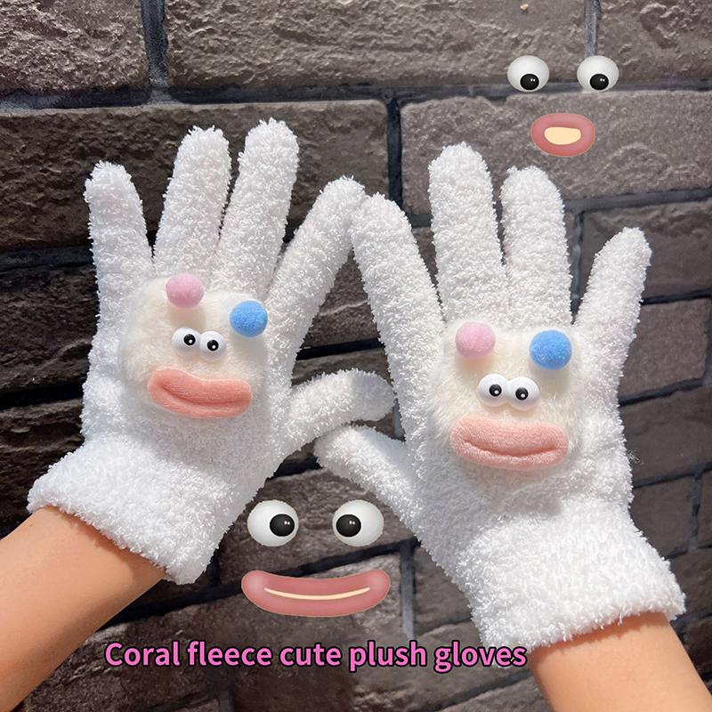 1Pair Cartoon Star Eye Five Finger Gloves For Women Girls Autumn Winter Warm Gloves Cute  Student Gloves Birthday Gifts