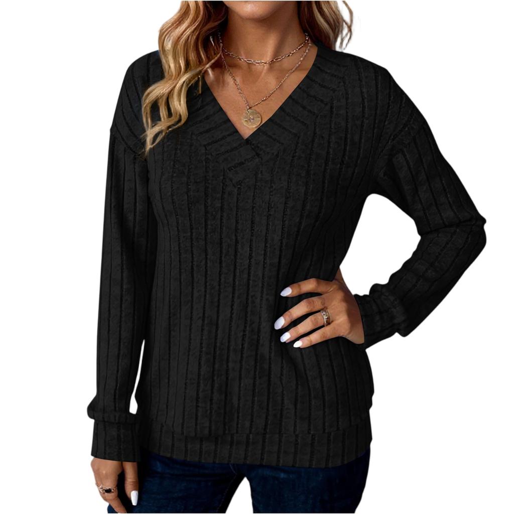 Women's Fashion Long Sleeve Ribbed Elegant Commuting And Casual Top