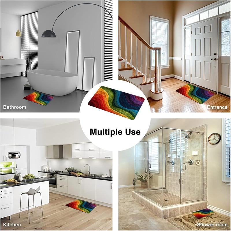 2D Rainbow Floor Mat Bathroom Anti Slip Absorbent Quick Drying Door Mat Toilet Anti Fall Door Mat Indoor And Outdoor Foot Mat