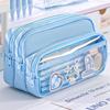 Large Light Color Multi-Compartment Pencil Case Durable with Clear Window Portable Cosmetic Bag for Stationery