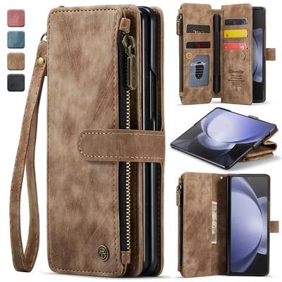 Lanyard Leather Zipper Wallet Card Phone Case For Samsung Galaxy Z Fold 7 6 5 4 Fold6 Fold5 Fold4 Purse Flip Stand Cover