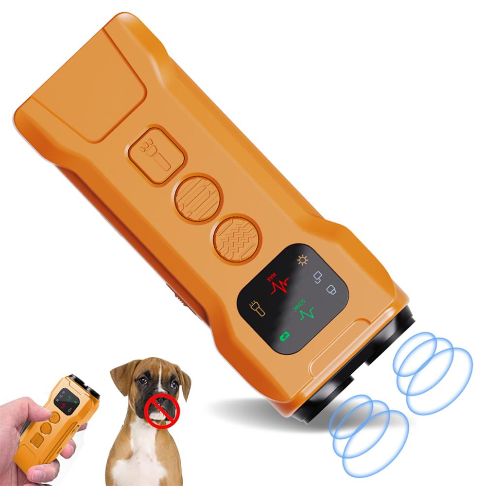 

Ультразвуковой отпугиватель собак с двумя головками 5 В 500 мА Отпугиватель собак Портативный дрессировщик собак Устройство для тренировки против лая со светодиодным фонариком оранжевый