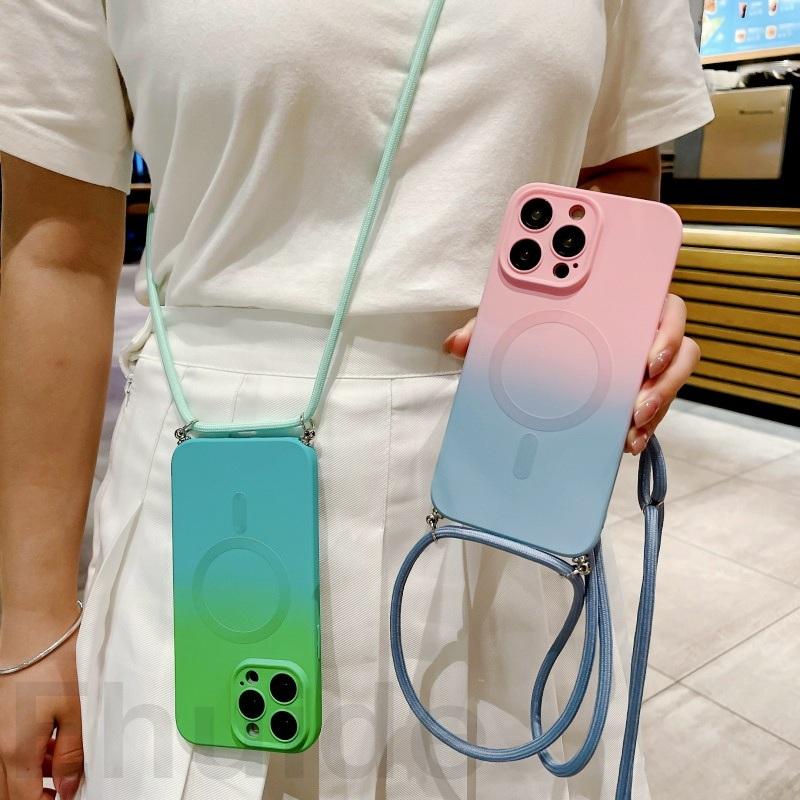 Etui z paskiem na szyję Crossbody Dla Samsung Galaxy S24 Ultra S23 FE S21 S20 S25 Plus Note 20 Magsafe Magnetyczne Pokrowiec z Paskiem na Obiektyw Gradientowy