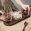 Japanese Dried Fruit Plate Glass Storage Bottle with Wooden Tray Lid Nut Fruit Snack Compartment Tray Household Snack Tray