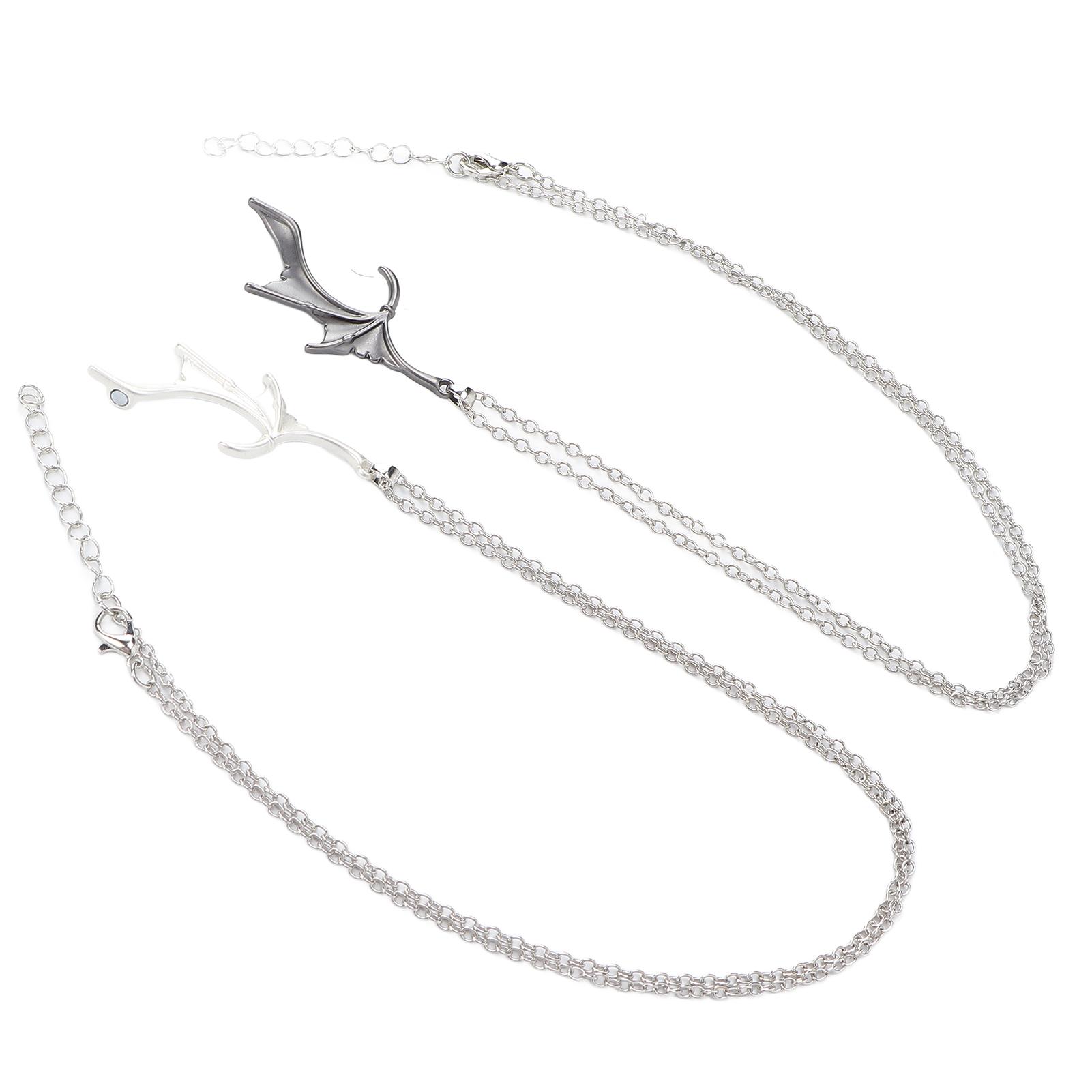 

2pcs Lovers Matching Necklace Alloy Adjustable Heart Shape Bat Wing Magnet Necklace for Best Friends