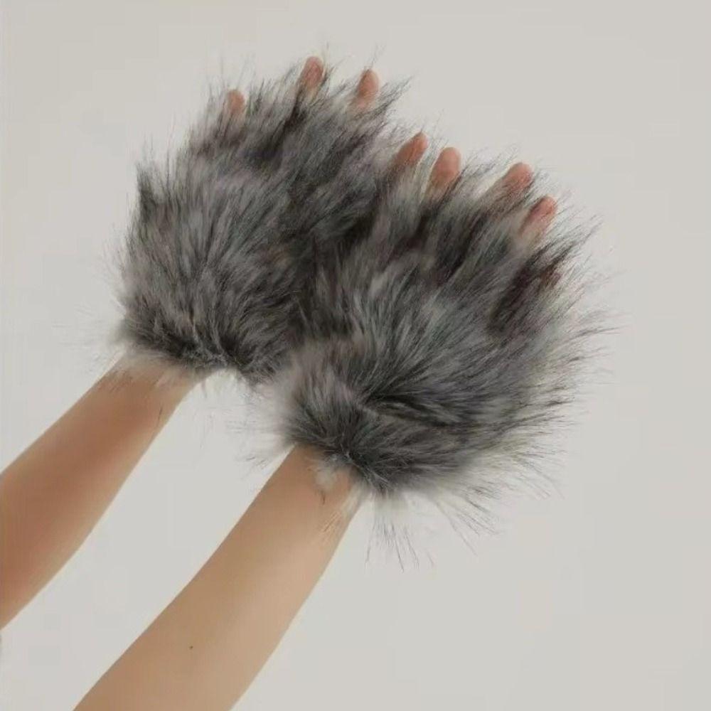 1 par hårig textur plysch vargvantar vargklohandskar Halloween jul cosplay tillbehör