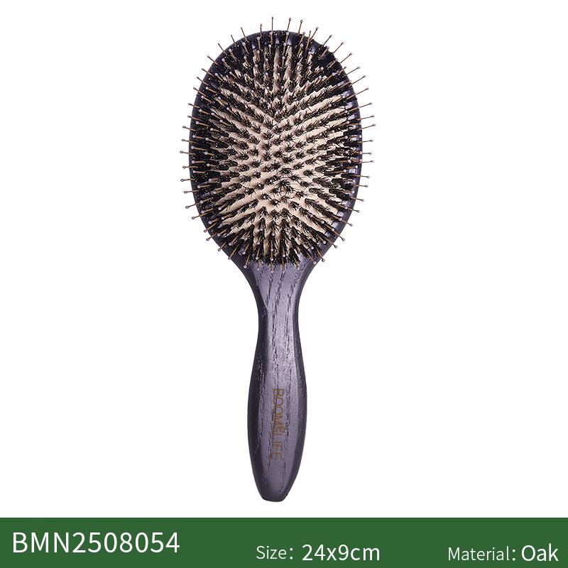 BOOMSLIFE Black Boar Bristle Mix Nylon Hair Brush Women Massage Sclap Oak Wood Hair Comb for Hair Barber Accessories natural boar