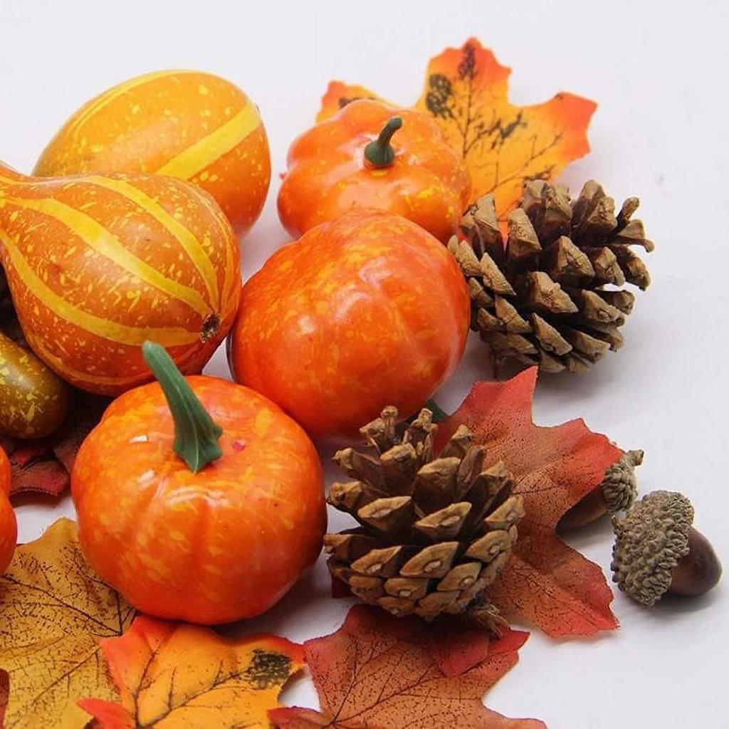 166pcs/set Simulated Pumpkin And Gourd Maple Leaf Fake Pumpkin Simulated Vegetable Wreath Halloween Thanksgiving Decoration