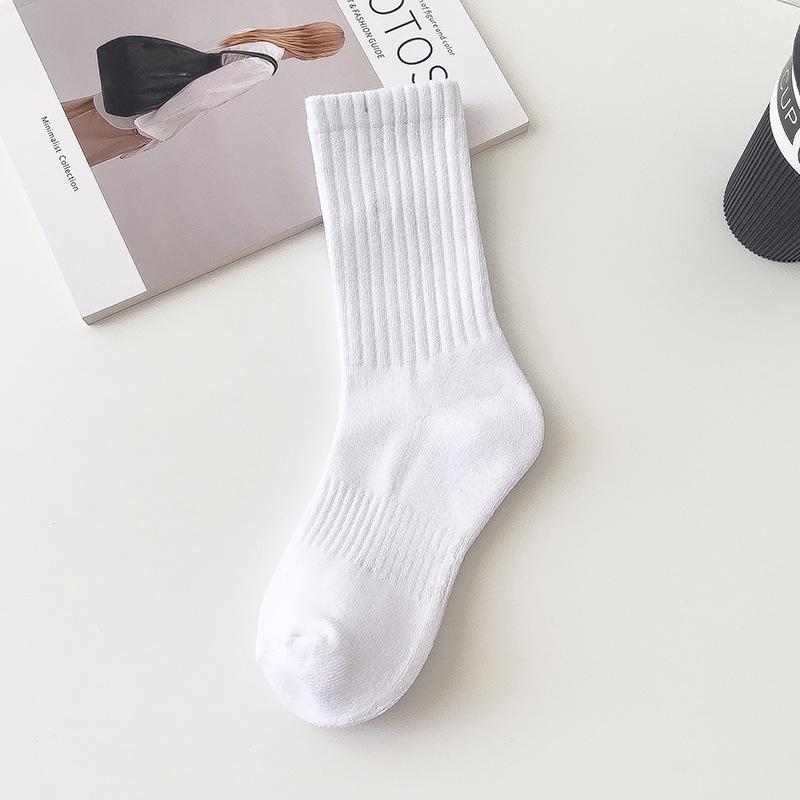 Women's Non-Slip Cotton Mid-Calf Sport Socks - Solid Color, Waist-Hugging, Y2K Style, Breathable Terry Bottom