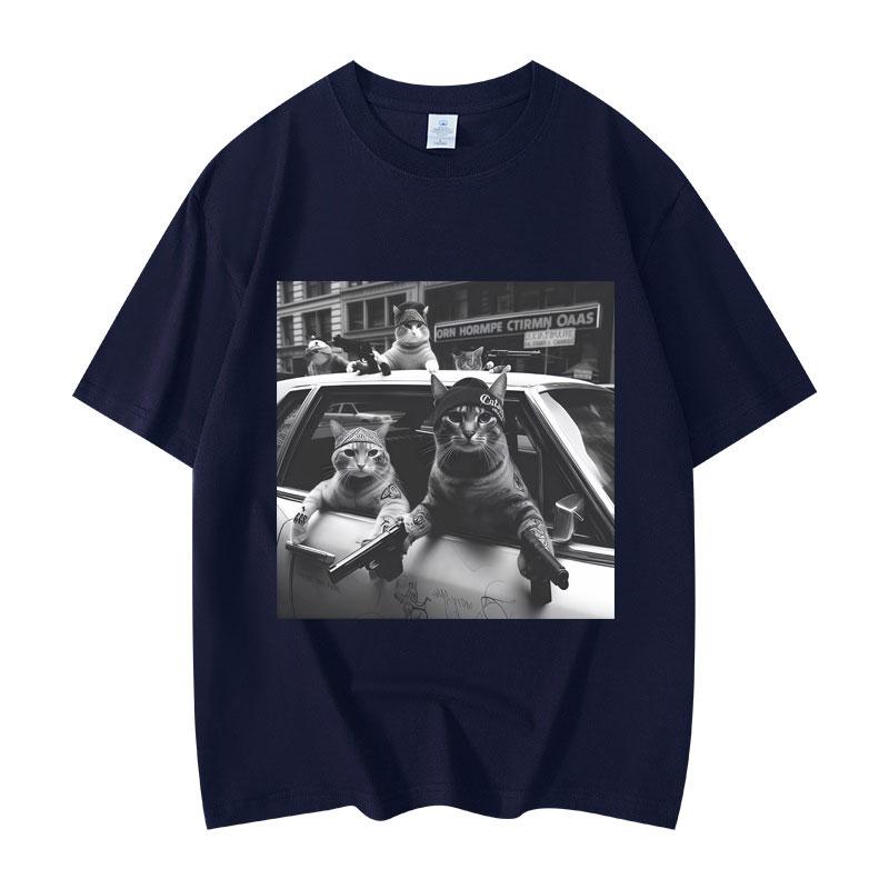 Funny Cat Gang Meme Graphic T Shirts Men's Women's Fashion Vintage Short Sleeve T-shirt High Quality Cotton Oversized T-shirts