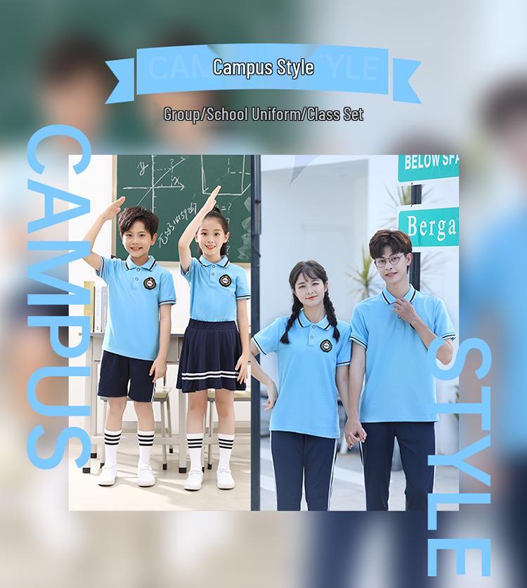 2022 Blue School Uniform Set: Summer Short Sleeve Sportswear for Primary, Junior High & High School