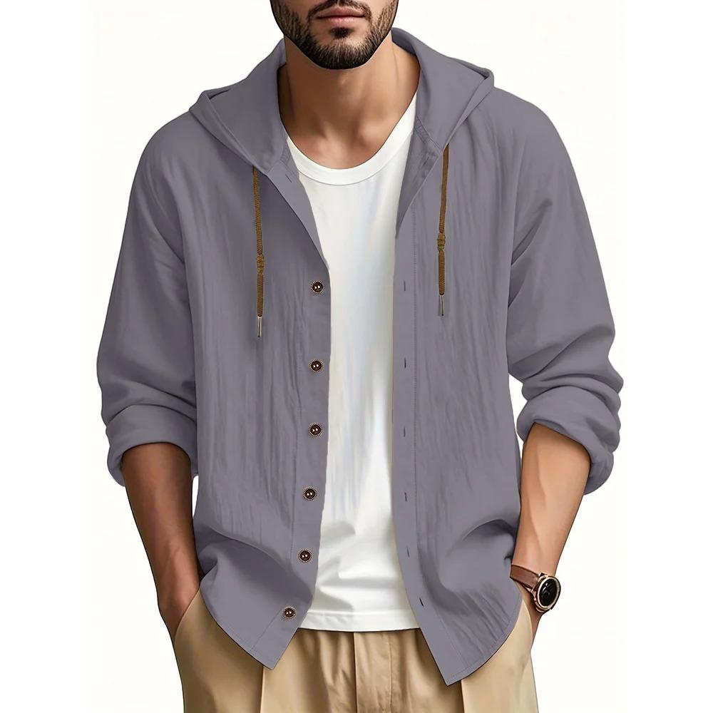 

Мужская повседневная толстовка с капюшоном на молнии, легкая хлопковая льняная осенняя одежда, дышащая одежда для отдыха на открытом воздухе, мужской модный пуловер для путешествий XXL серый