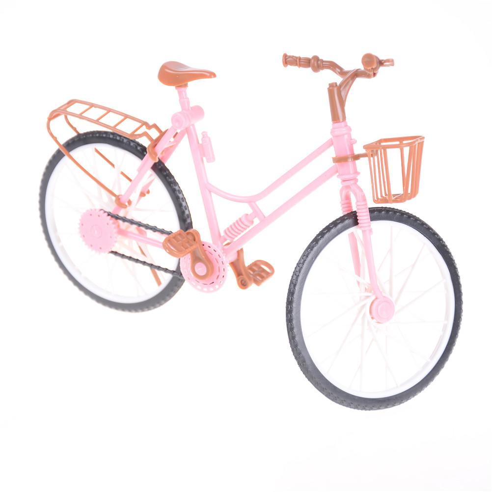 1pc Fashion Beautiful Bicycle Fashion Detachable Pink Bike with Brown Plastic Basket for Kids Dolls Accessories Size: 26*8*17
